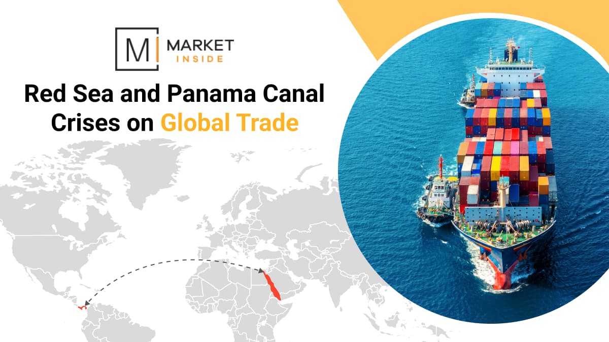 Analyzes the combined impact of two major disruptions on shipping, using data to show the consequences.